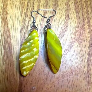 Gold Mother of Pearl Leaf Shell Bead Earrings